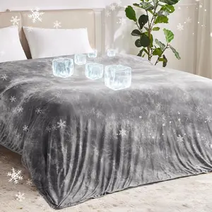 Cooling Throw Blanket for Hot Sleepers, Queen Size 90''*90'' Lightweight Breathable Summer Bed Blanket for Couch, Arc-Chill Q-Max >0.5 Cool Fiber,Lightweight Tie Dye Blanket Grey