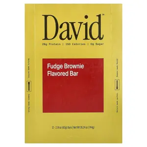 David Protein Protein Bar, Fudge Brownie, 12 Bars, 2.19 oz (62 g) Each