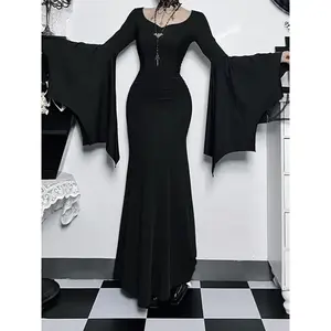 Women's Plain Ruched Mermaid Dress, Elegant Sweetheart Neck Long Sleeve Evening Party Gown, Ladies Fall & Winter ClothesGift