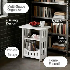 Multifunctional Sofa Side Table with Storage, Narrow Space Saving Corner Table for Living Room Bedroom Balcony, Modern Nightstand Coffee Magazine Table