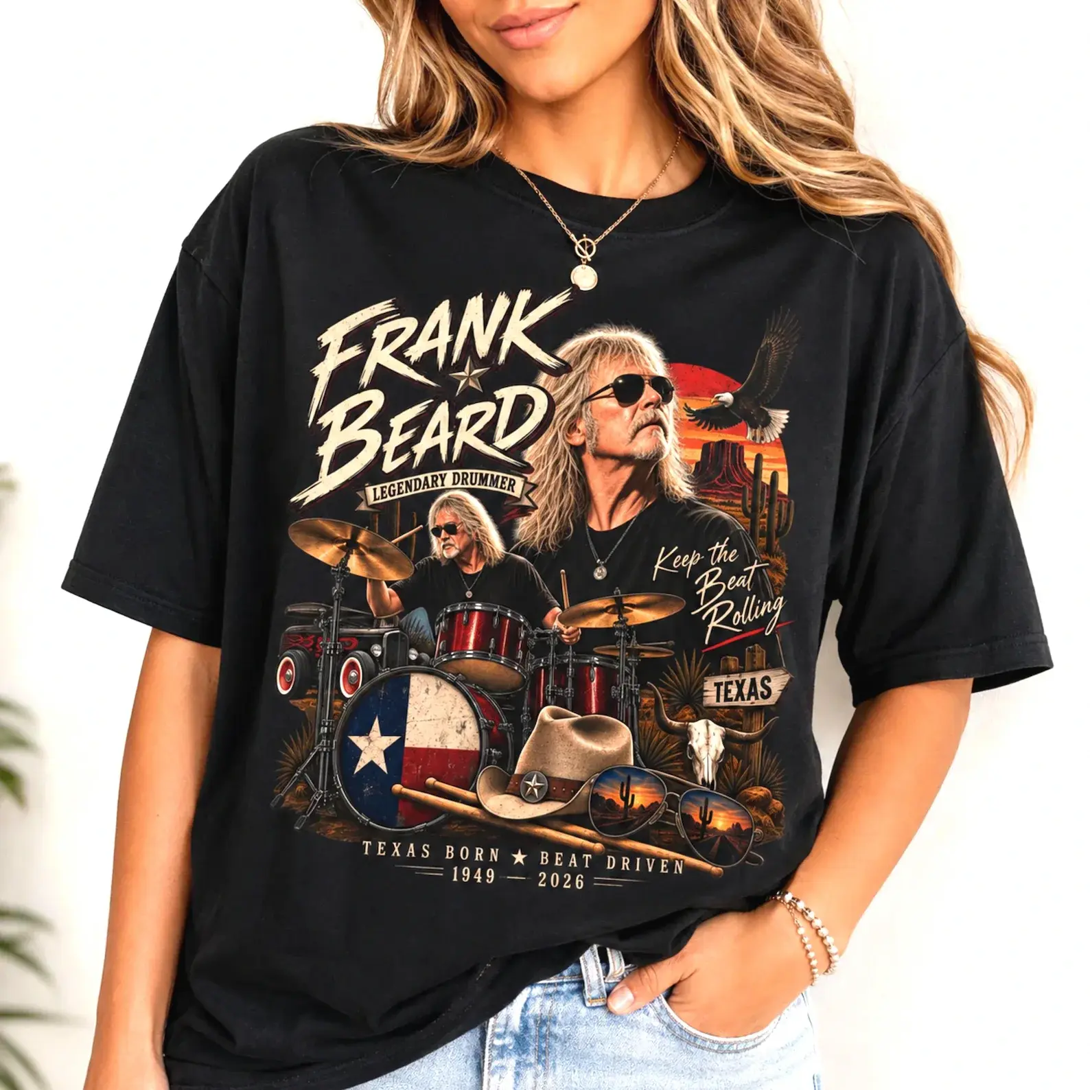 Comfort Colors® Vintage Drummer Tribute Shirt, Texas Rock Graphic Tee, Retro Music T-Shirt, Classic Drummer Fan Gift, Unisex Apparel