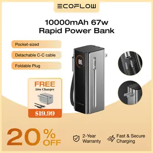 EF EcoFlow Rapid Pro 3-in-1 Power Bank, 10,000mAh Battery Pack with 67W Foldable AC Plug, Detachable USB-C Cable, 45W Fast Recharging, LCD Display, Compatible with Phones, Laptops, and More