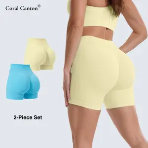 Coral Canton 2pcs Sports Shorts High Waistband Butt Lifting
