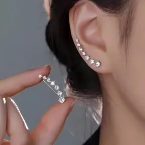 Seven Stars Zircon Earrings Silver-Tone Studs with Crystal Accents, Elegant Constellation Inspired Design Chic Fashion Jewelry for Women DZEH1800