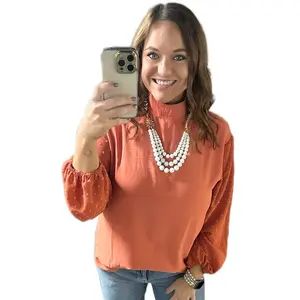 Swiss Dot Blouse with Sheer Sleeve for Women, Perfect for Tops and Womenswear