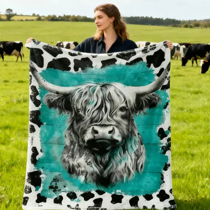 Cow Print Throw Blanket - Soft Warm Black and White Animal Theme Bedding, Versatile Cozy Home Accessory, Playful Gift Idea for Adults (Suitable for Home Use)