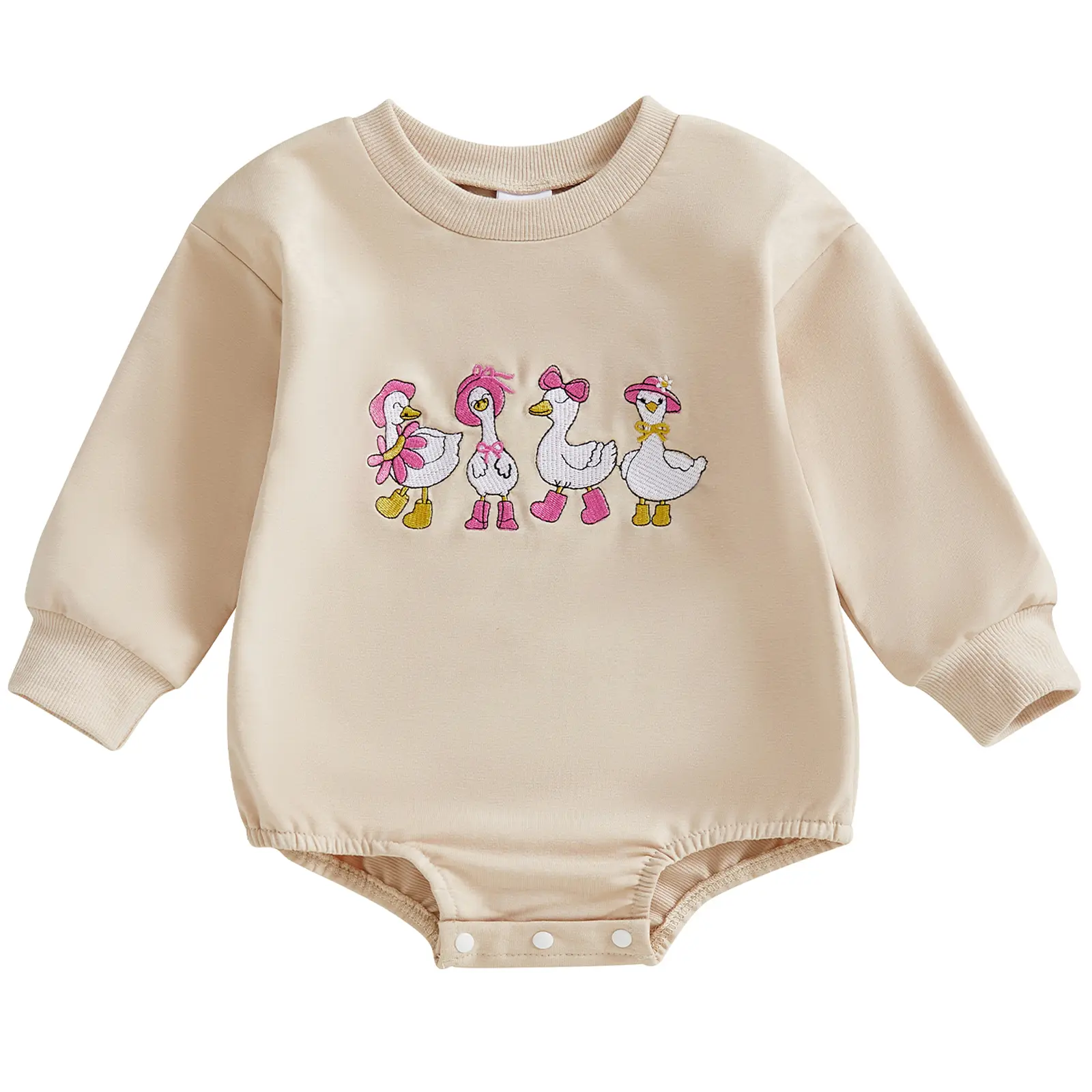 Newborn Baby Girl Fall Winter Silly Goose Bow Embroidered Long Sleeve Bubble Romper Onesie, Newborn Onesies, Infant Jumpsuit, Infant Toddler Clothes, Baby Clothing for 1st Birthday