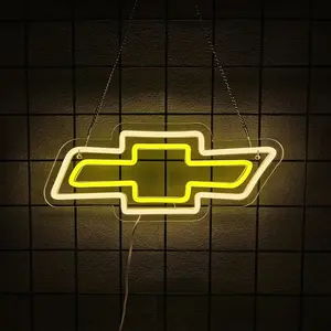 Chevrolet Neon Light Dimmable LED Night Lamp for Garage Bedroom Auto Repair Wall Decor, USB Powered, Easy to Hang