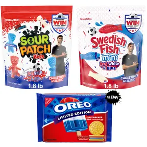 Red, White & Blue Cookie and Candy Variety Pack | OREO Firecracker Pop Cookies, SOUR PATCH KIDS and SWEDISH FISH Bulk Candy