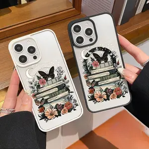 Moonlight Flower Pattern Magnetic Phone Case Supports Wireless Charging for iPhone 17 15 16 14 Pro Max 13 12 11 Shockproof Non Slip Protection Silicone Transparent Acrylic Cover Cellphone Protective