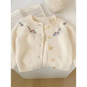 NewInfant Baby Girl's All-match Simple Embroidered Long-sleeved Knitted Cardigan Coat