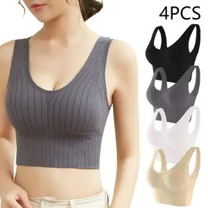 4-Pack Seamless Ribbed Bras erfect for Sports, Yoga & Everyday Wear  One Size Fits Most