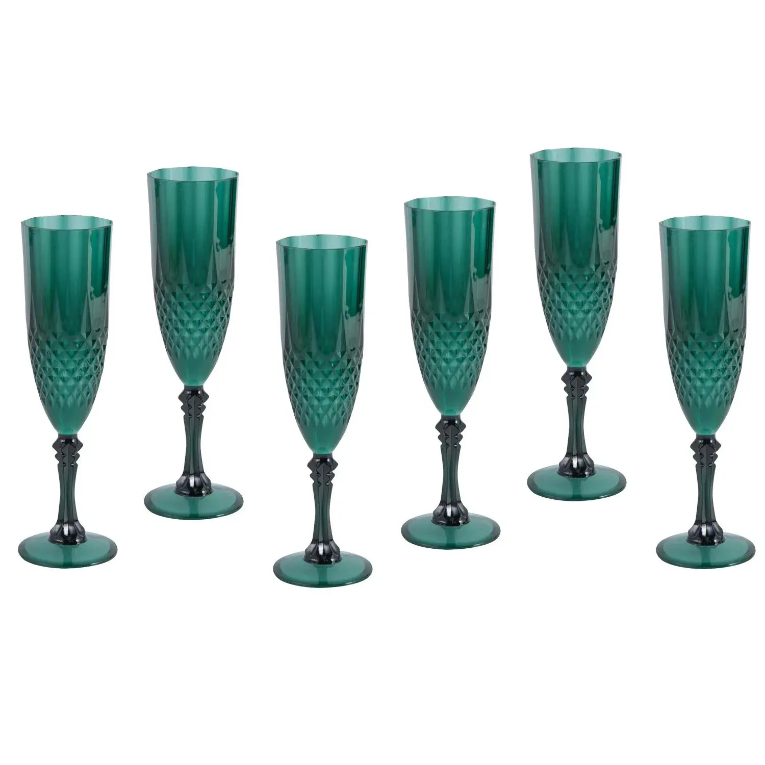 Reusable Plastic Champagne Flutes - 9 in, 8 oz, 48-Piece Bulk, Green Patterned Multicolor, Dishwasher Safe, Affordable Practical Disposable Dining Tableware Alternative for Weddings, Large Events, Cleanup-Free, Affordable And Practical