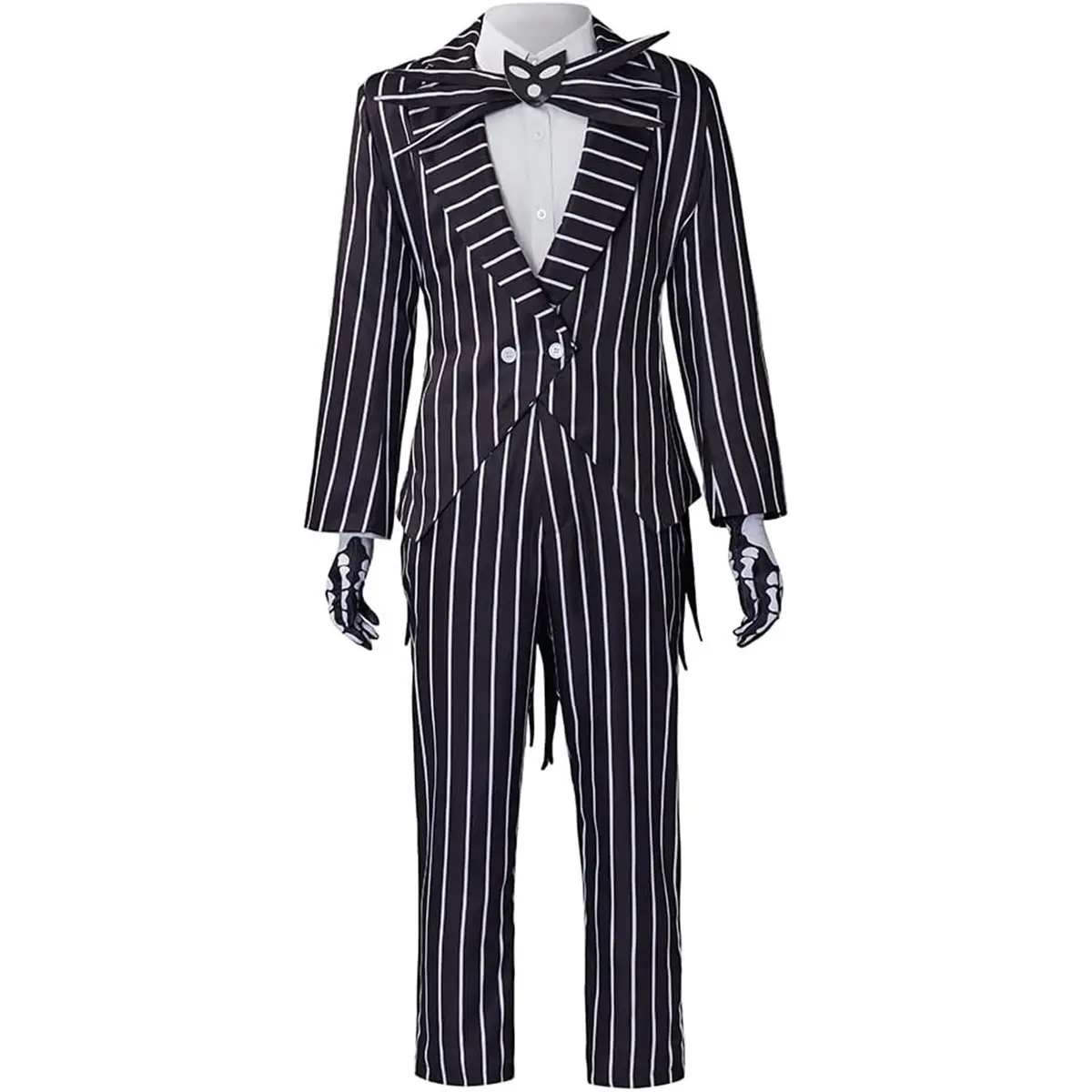Men‘s Jack Cosplay Costume Stripe Tail Coat Pants Outfit Christmas Suit with Bowtie