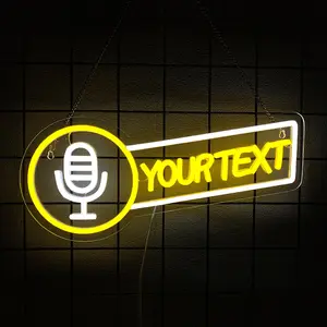 Custom Microphone Neon Sign, LED Personalized Your Text Neon Light, USB Powered Custom Name Neon Sign for for Radio Station Boys Girls Room Game Room Living Room Office Gift