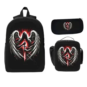 Dark Angel Theme Backpack Set - Student Backpack, Pencil Case, Lunch Bag Bundle for Daily School Use with Unique Theme Design & Organized Storage