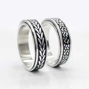 Wheat Spike Tire Tracks Worry Ring Spinner Ring Fidget Ring for Anxiety Stress Relief Unisex Durable Stainless Steel Calming Meditation Tool Perfect Gift for Daily Calm Relaxation