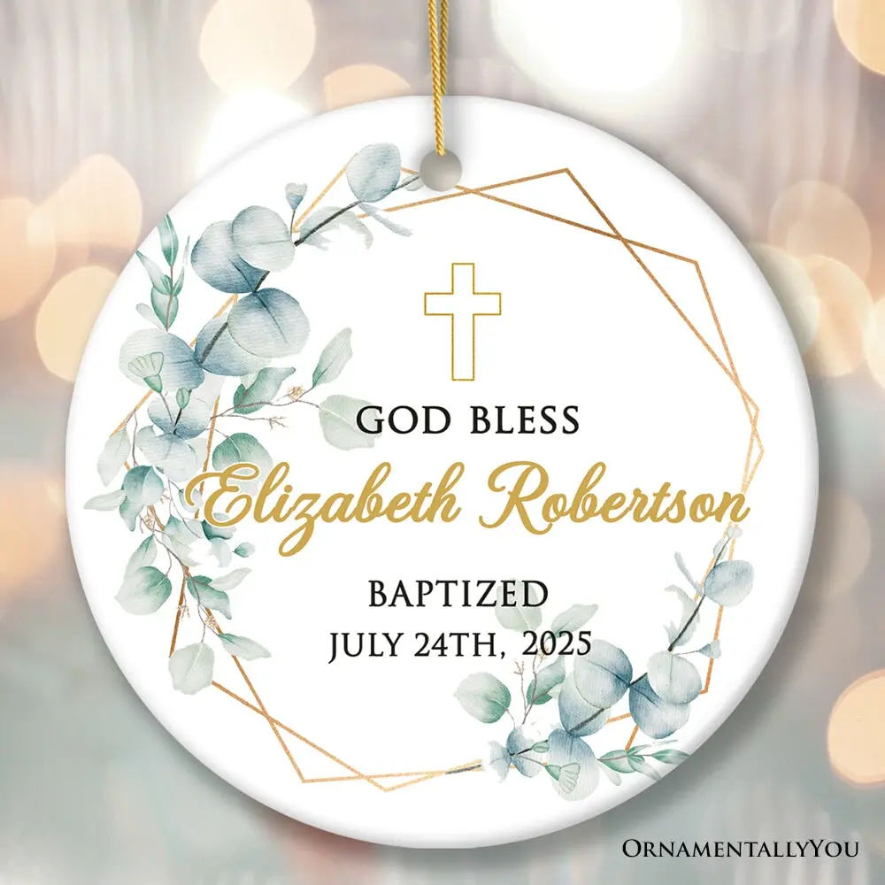 God Bless Baby Baptism Personalized Ornament, Custom Name and Date Baptized Keepsake Memory