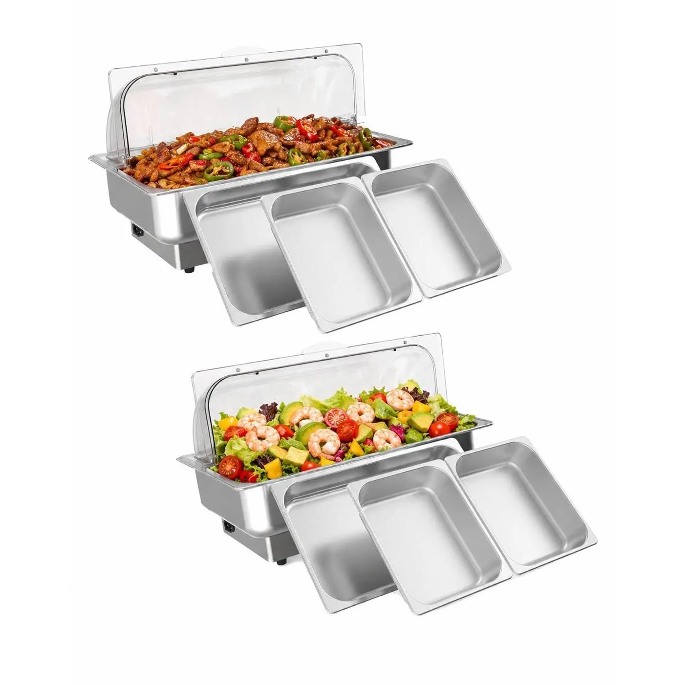 Electric Chafing Dish Set - 2 Pack 4.5QT Stainless Steel Buffet Food Warmers, Roll Top Transparent Lids, Adjustable Digital Temperature, Commercial Catering Equipment for Parties, Weddings, Restaurants