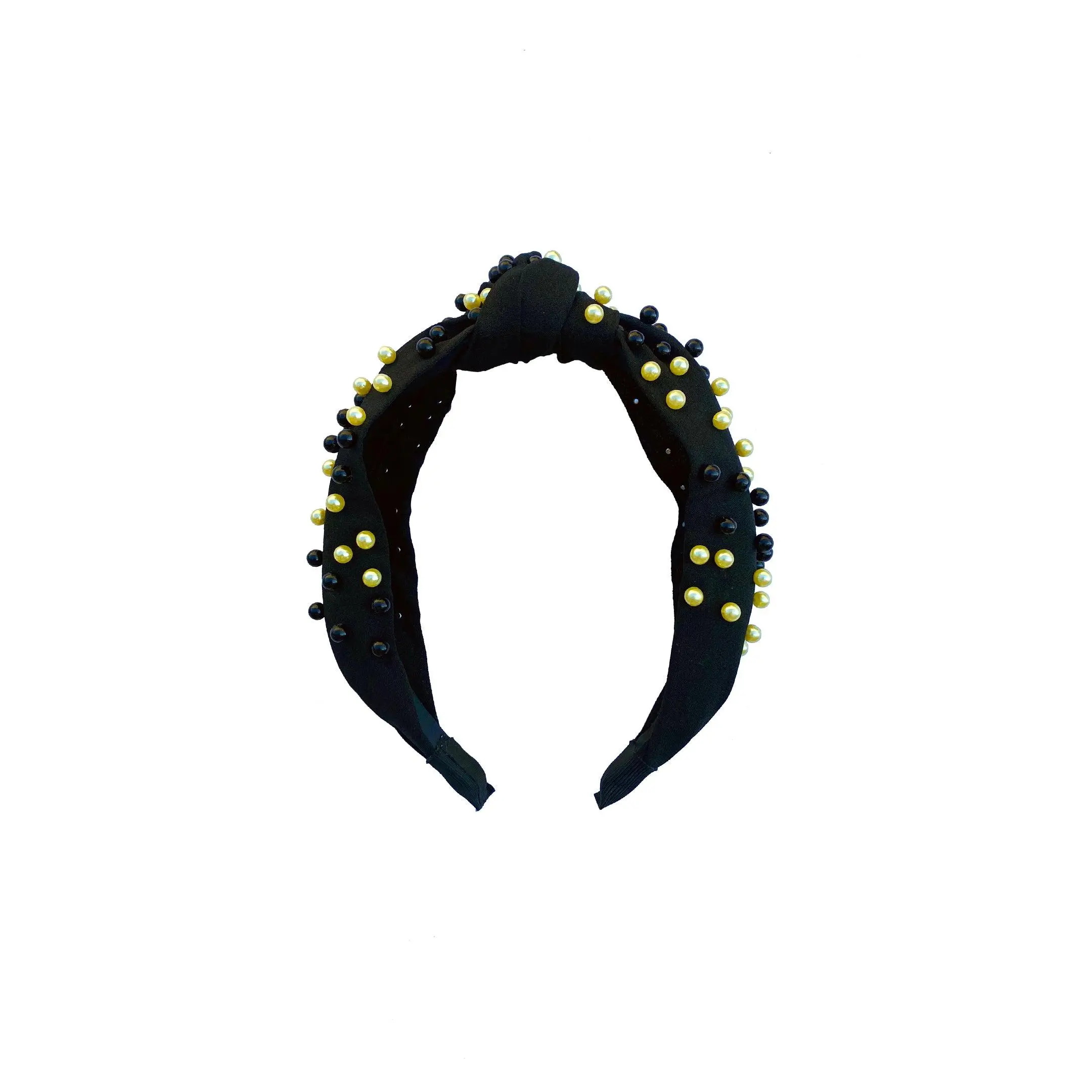 Pearl Headband - Black with Black and Gold Beads