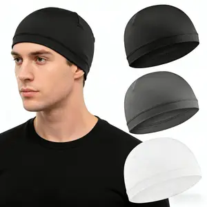 Unisex Plain Color Multifunctional Skull Caps, Black Summer Sportive Beanie Fitted Hat Modern Cap for Men & Women, Stretchy & Breathable Helmet Liner Hat, Biking Accessory for Back To School, Vacation Accessories, Gifts
