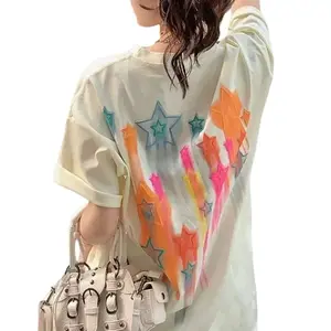 100% Cotton American Retro Graffiti XINGX Short-Sleeved T-shirt Women's Summer Loose Hong Kong Style Fashion Brand Couple Chic Top Clothing Round Neck