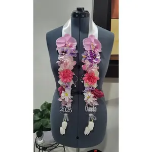 Handmade Graduation Flower Lei, Ribbon Fabric Flower Grad Stole
