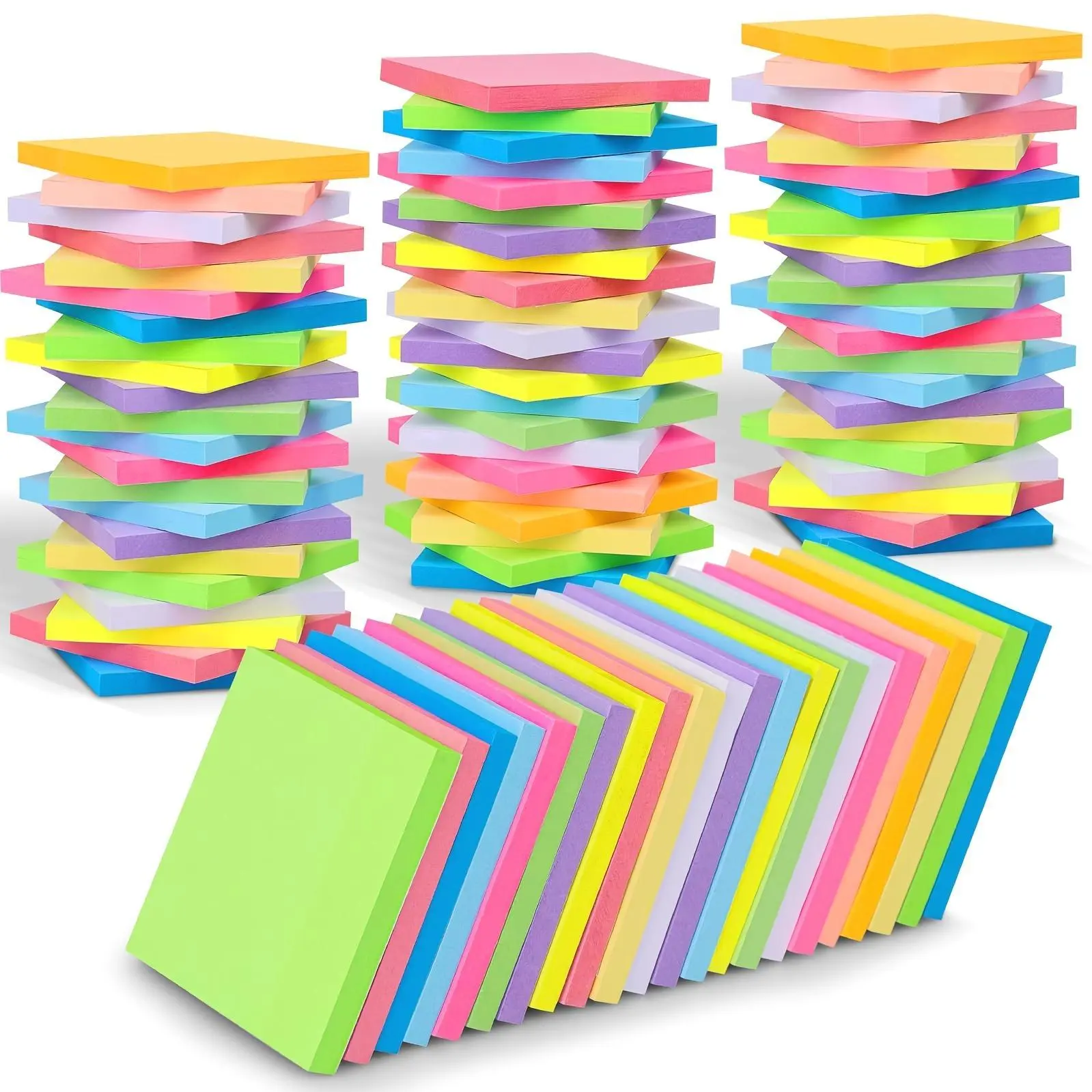 300pcs 3x3 Inch Self-Adhesive Square Sticky Notes, 6 Colors, 50 Sheets Per Pack, for Office, School, Home, Reusable Sticky Notes, School Essentials, Desk Accessories, Colorful Memo, Durable Paper