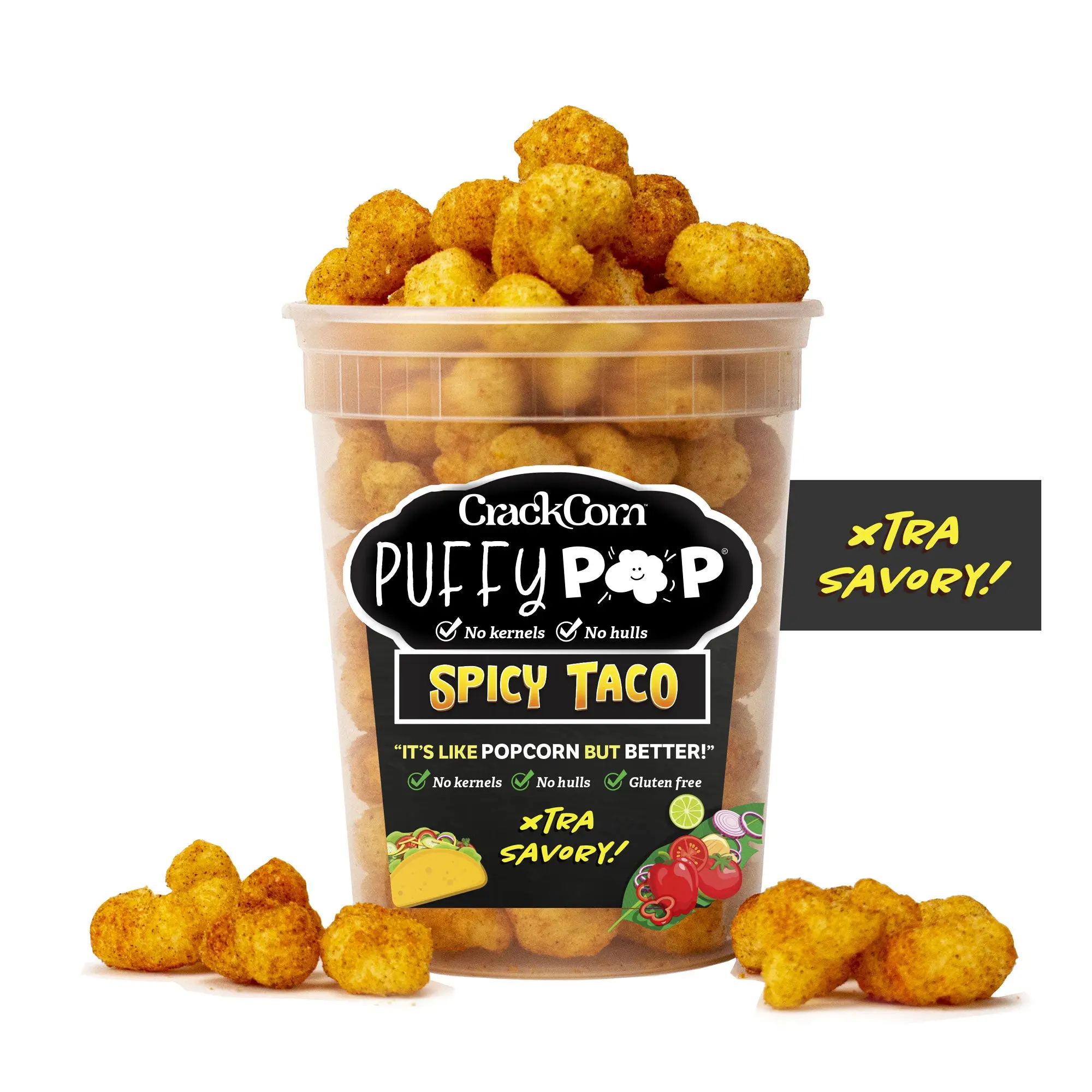 Spicy Taco (GF SF V) Puffy Pop Popcorn Puffs - No Kernels, No Hulls - Easy to Eat Snack