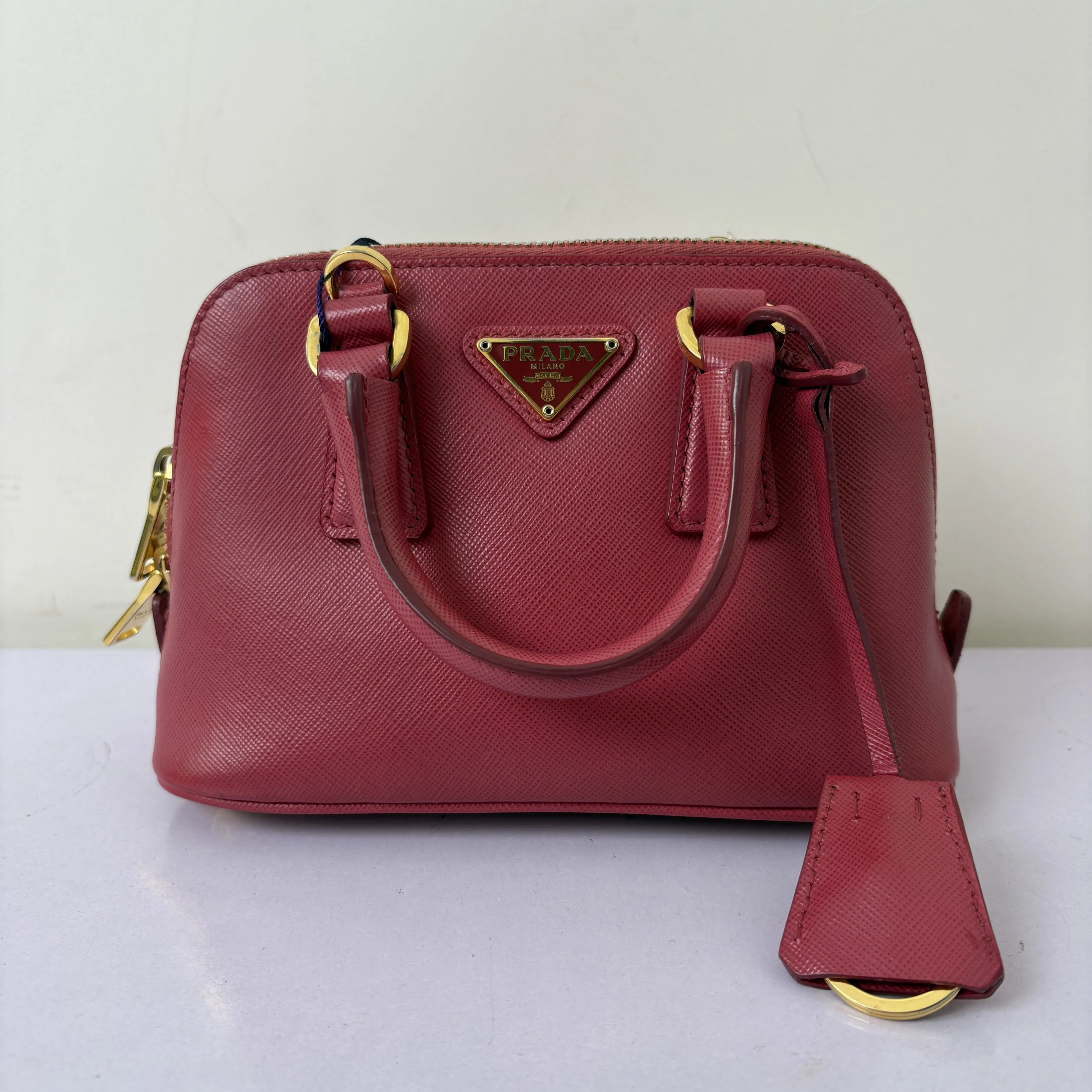 Pre-owned Calskin Crossbody Bags Prada Pink Saffiano Lux Leather Mini Promenade Satchel