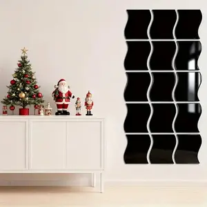 6PCS， Wave shaped black mirror wall sticker, shatter resistant acrylic mirror sticker, DIY removable decorative sticker, suitable for bedroom, living room, bathroom, gym wall decoration, modern decoration, high-quality acrylic, home decoration