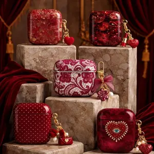 Cherry Red Coquette AirPods Case, Burgundy Bow Lace Aesthetic AirPods Gen 1 2 3 4 Pro Cover, Vintage Romantic Earbuds Case Gift, No Keychain
