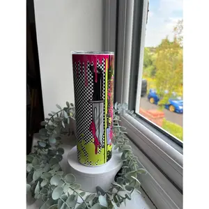 Ghost Face Inspired Pink & Green Horror 20oz Stainless Steel Tumbler, Halloween Scream Style Metal Insulated Cup