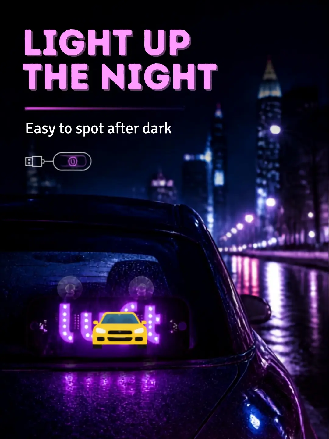 Pink LED  Car Display Light with Multiple LED Indica for Rideshare  Drivers