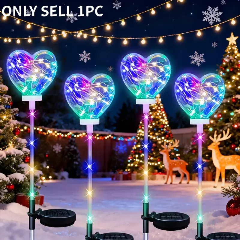 1pc Solar Outdoor Heart-Shaped Lawn Light, Colorful LED Landscape Pathway Light, Solar Garden Lights, Decorative Outdoor Lighting, IP44 Rated for Courtyards, Garden Decor, Rooftop Balconies, Wedding, Christmas Decorations