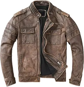 Stylish Men’s Cafe Racer Leather Jacket - Brown Moto Racer Jacket for Men, Casual Plain Design, Perfect for Christmas Day, Long Leather Coat Menswear Classic Vibe Tops