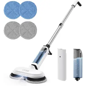 Electric Mop, Upgraded Floor Scrubber Electric Spin Mop with LED Headlight, Rechargeable Dust Mop Cordless Dual-Motor Hardwood Floor Mop Spray Mop Clean up to 2350 ft², 46dB Quiet Clean & Waxing