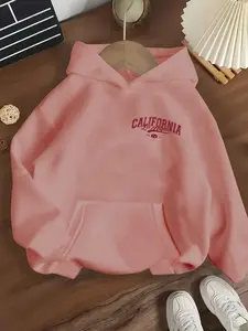 Girls' Spring & Fall Casual Letter Pattern Long Sleeve Hoodie, Casual Streetwear Hoodie, Comfortable Loose Fit Pullover, Perfect Gift for Kids