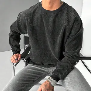 Men's Spring & Autumn Corduroy Long Sleeve Crew Neck Sweatshirt - Winter Fashion Trendy Streetwear Versatile Wrinkle-Free Casual Loose Top for Men