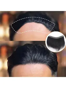 Forehead Hairline Toupee for Men High Density Human Hair Skin PU Mens Front Hairpieces V Loop Frontal Hair Topper for Receding Natural Hairline Replacement Systems 1B Black