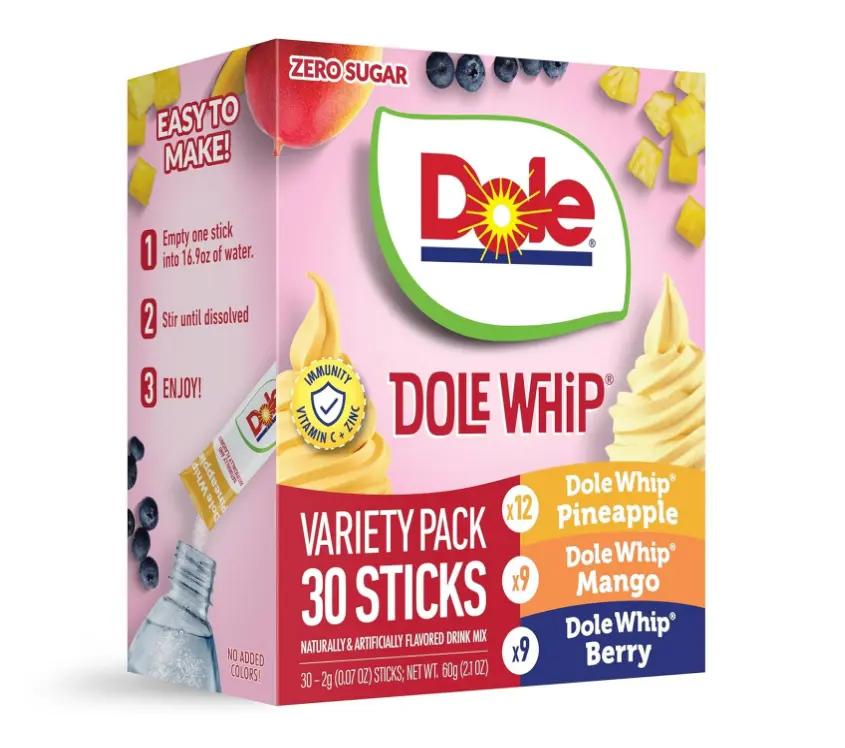 Dole Whip, On-The-Go, Zero Sugar Variety Drink Mix Packets, 30 pack