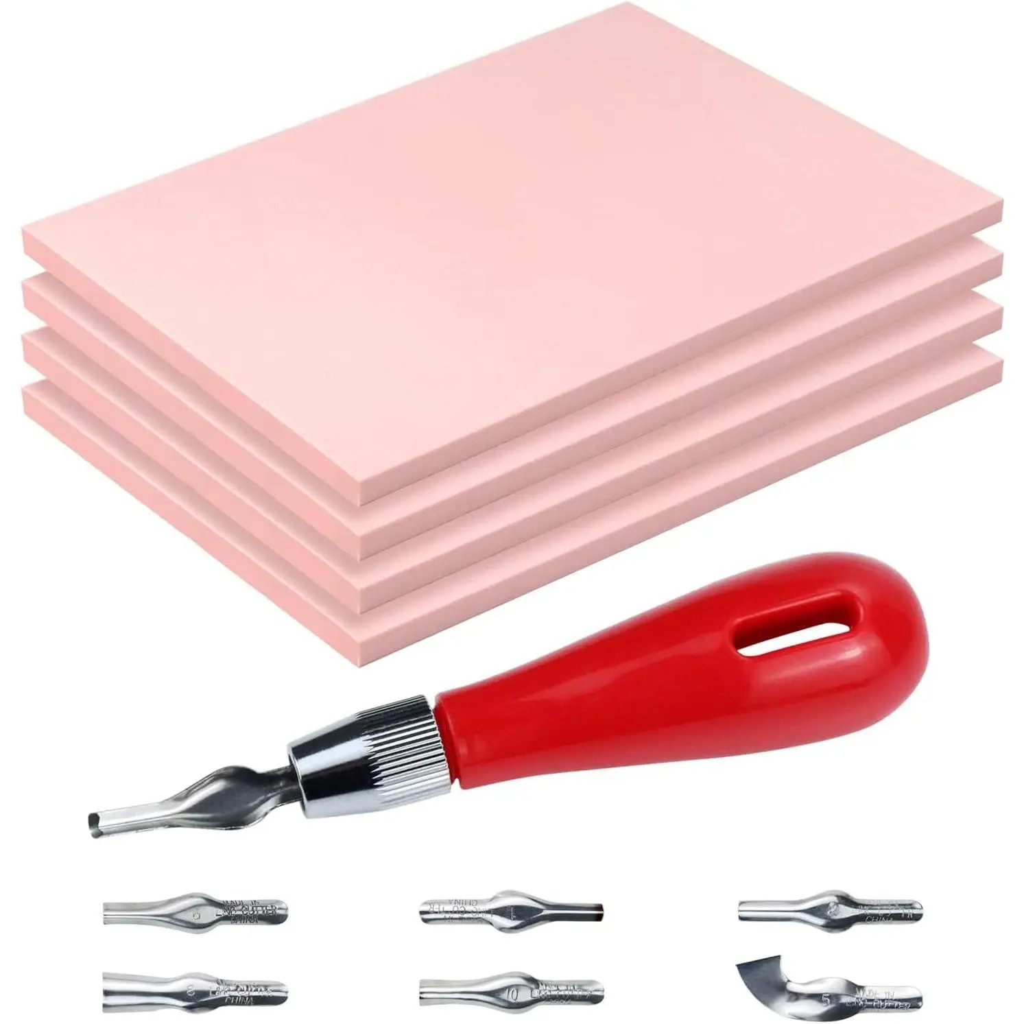 Soft Rubber Printmaking & Crafts Carving Set - 4 (6x4 in) Blocks, 1 Carving Tool Set, Easier Carving for School Newspapers, Printer-Compatible for Clip Art Projects