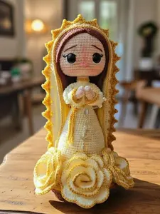 Handmade 6 Inch Blessed Virgin Mary Crochet Plushie - Cute Holy Mother Amigurumi Religious Figure - Christian Gift for Home Decor