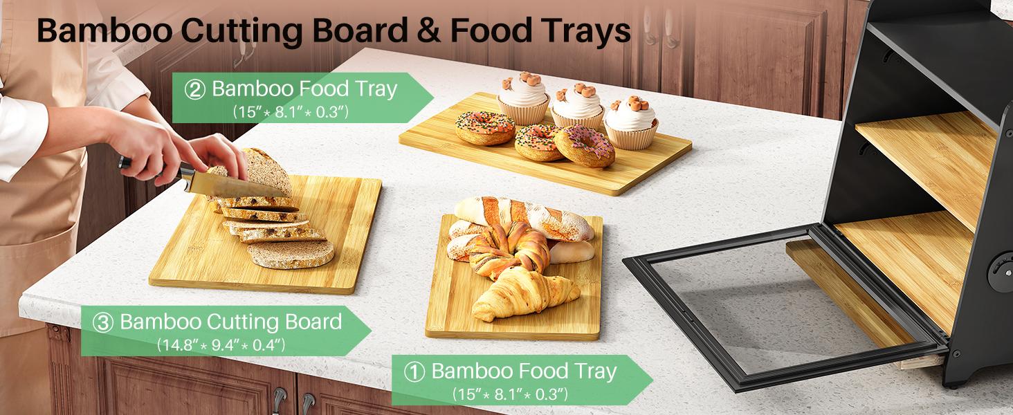 SNTD Bread Box for Kitchen Countertop, Airtight Homemade Bread Storage Container with Adjustable Vent Holes, Bamboo Cutting Board