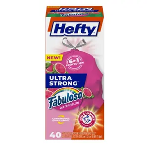 Fabuloso Watermelon Scent Hefty Ultra Strong Tall Kitchen Trash Bags - 13 gallon Capacity 40 Bags