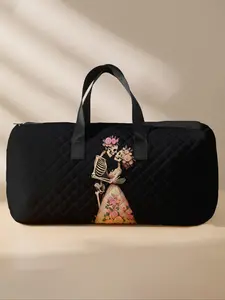 Skull Pattern Quilted Travel Bag, Large Capacity Travel Bag, Portable Overnight Bag, Fashionable Travel Bag, Yoga Training Bag, Crossbody Bag with Shoe Storage, Travel Duffel Bag