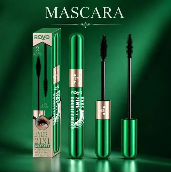 2-in-1 Double Effect Mascara – Waterproof Volumizing & Lengthening Black Mascara, Smudge-Proof Long-Lasting Lash Makeup