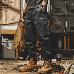 ARENSTechwearCargoPantsMenBlackCargoTrousersMaleVintageJapaneseStreetwearHipHopPocketsCasualSafariStyleLoose