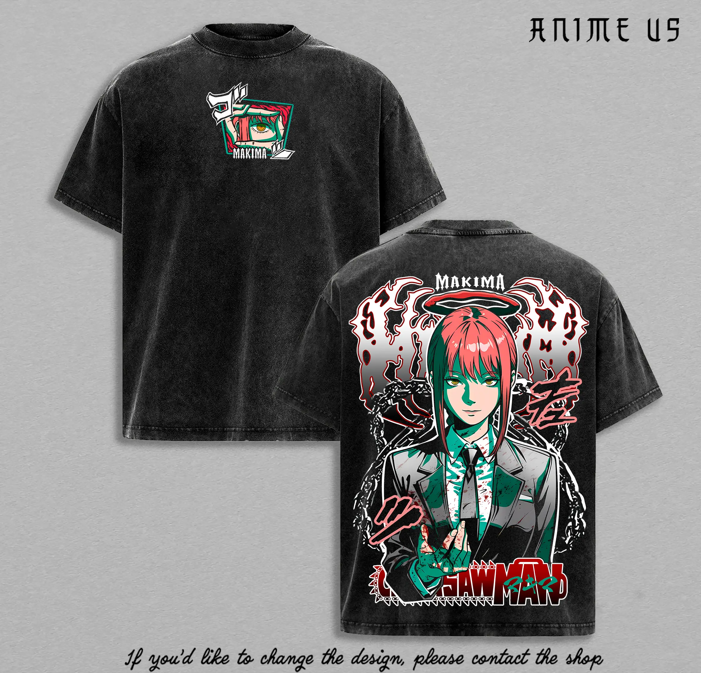 Makima Chainsaw Man Shirt Vintage Washed Tee | Control Devil Anime Graphic Tee | Makima Fan Art Streetwear | Cool Japanese Manga Shirt Gift for Anime Lovers