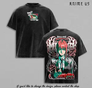 Makima Chainsaw Man Shirt Vintage Washed Tee | Control Devil Anime Graphic Tee | Makima Fan Art Streetwear | Cool Japanese Manga Shirt Gift for Anime Lovers